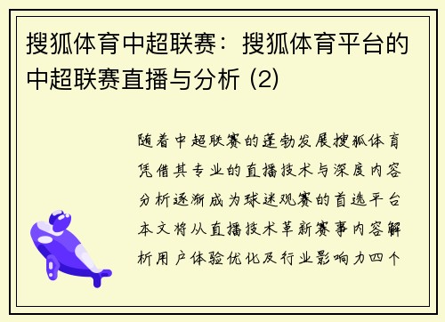 搜狐体育中超联赛:搜狐体育平台的中超联赛直播与分析 (2)