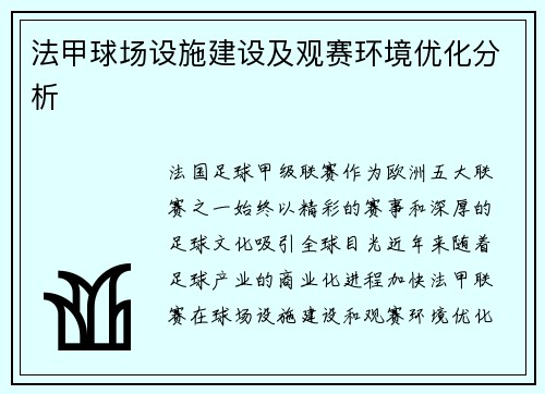法甲球场设施建设及观赛环境优化分析