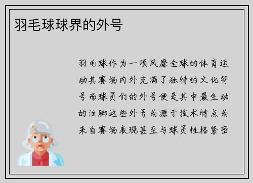 羽毛球球界的外号